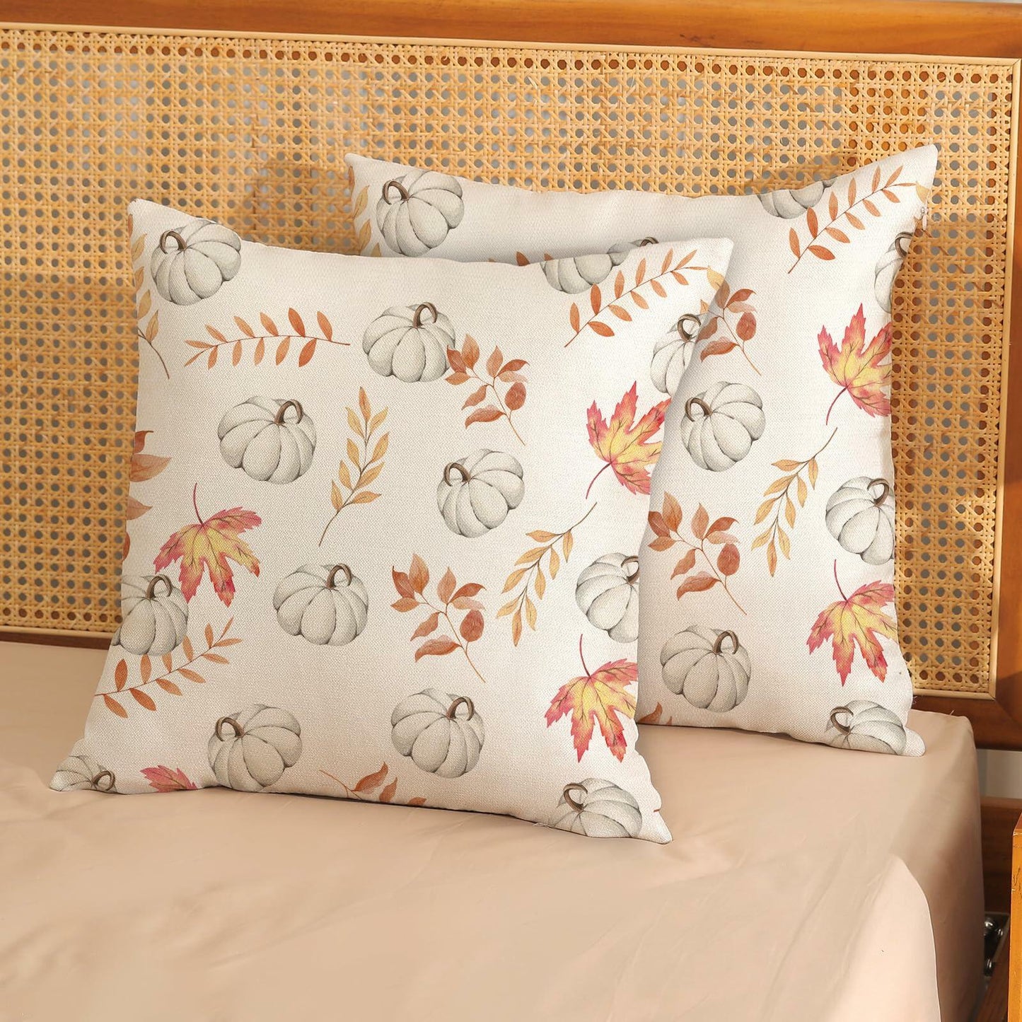 OFIRD Fall Decor Pillow Covers 20x20 White Pumpkin Maple Leaves Pack of 2