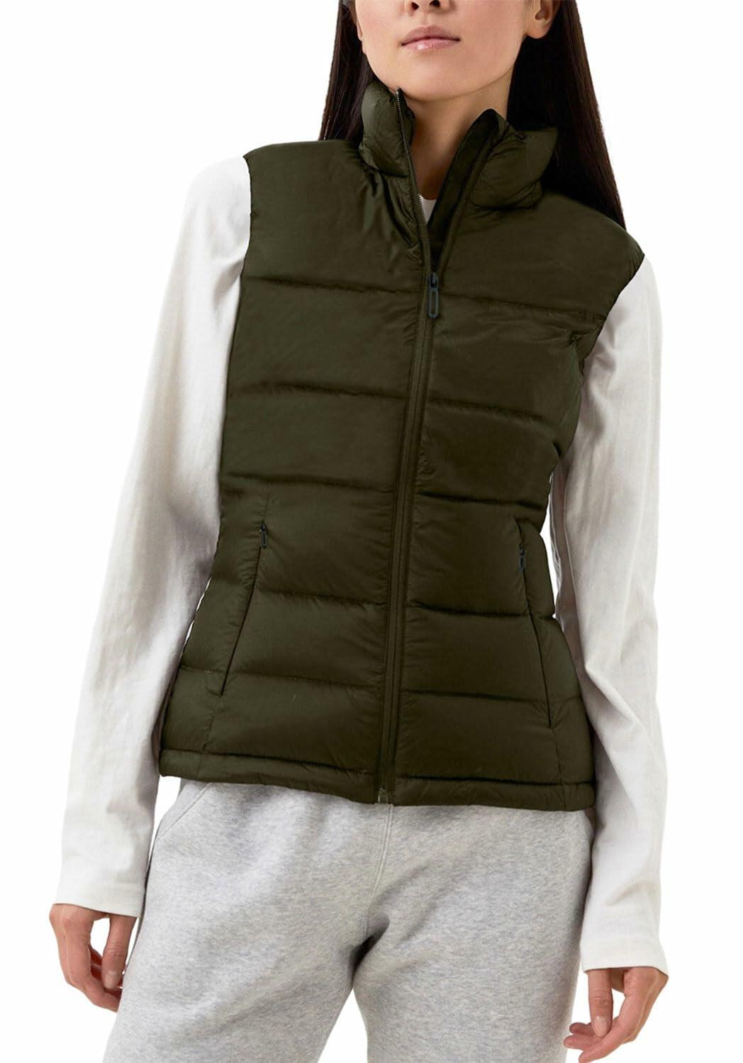 Mlgaril Women Winter Crop Army Green Puffer Vest Lightweight Warm Size S