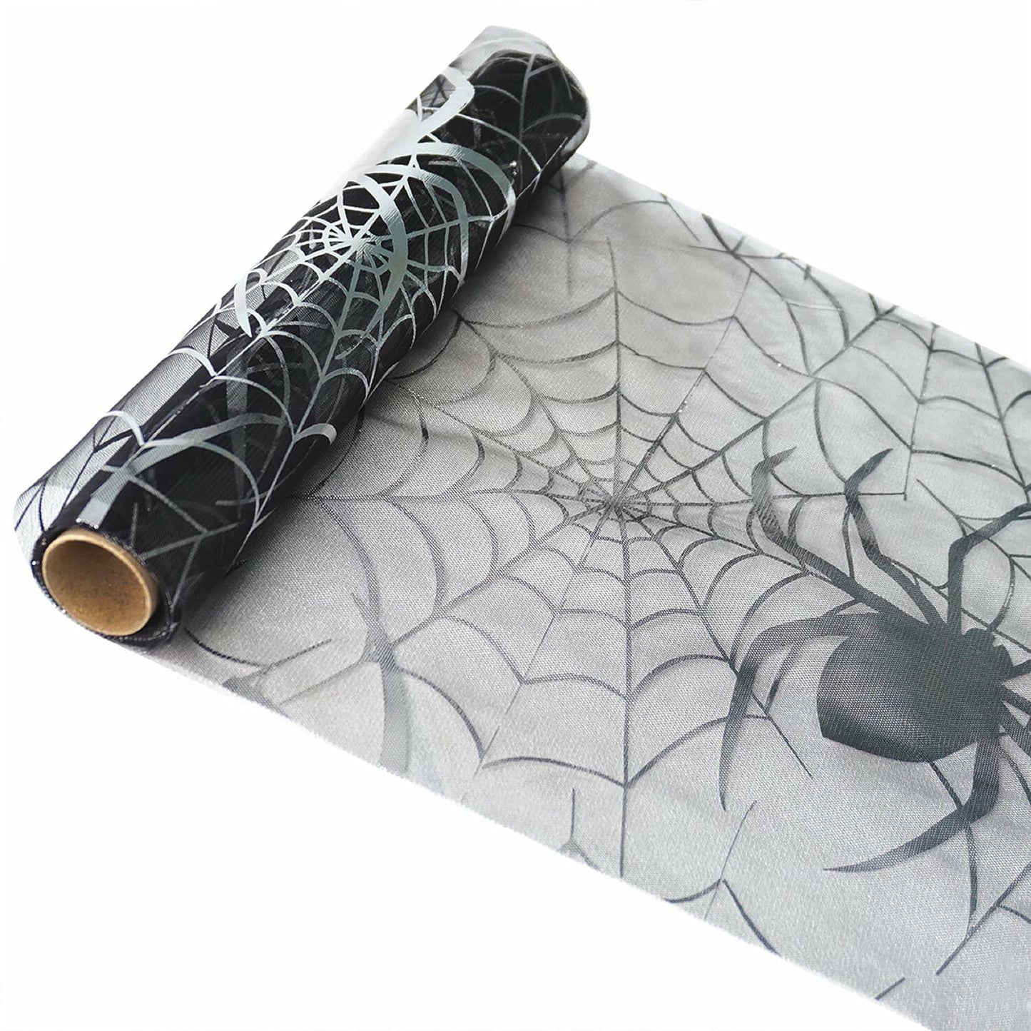 Sioloc Halloween Table Runner Silver Spider Web 13x72 Inch Black Polyester