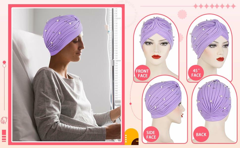 Fxhixiy Turban Hat Women Beaded Pre Tied Knot Chemo Headwrap Navy
