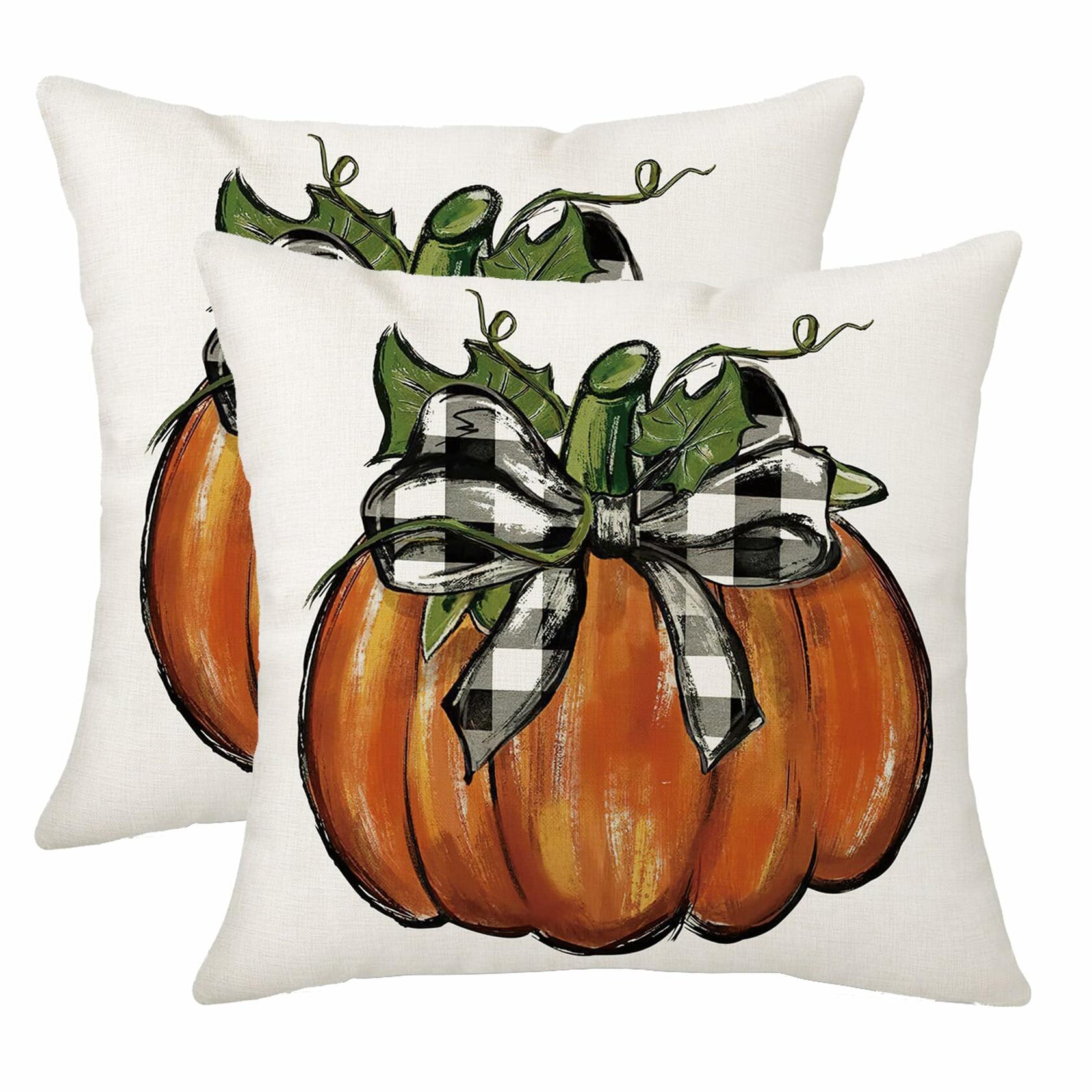 Aitukang Fall Pillow Covers 20x20 Inch Pumpkin Buffalo Plaid Set of 2