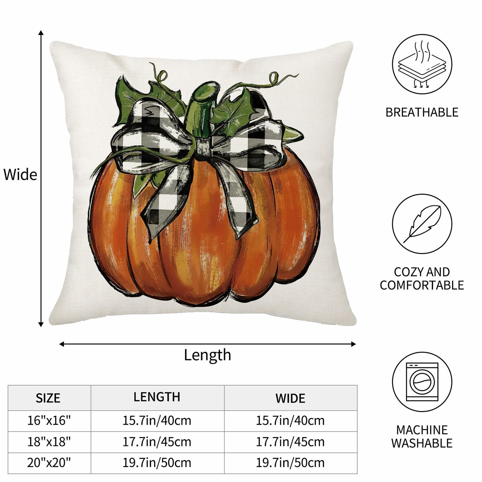 Aitukang Fall Pillow Covers 20x20 Inch Pumpkin Buffalo Plaid Set of 2