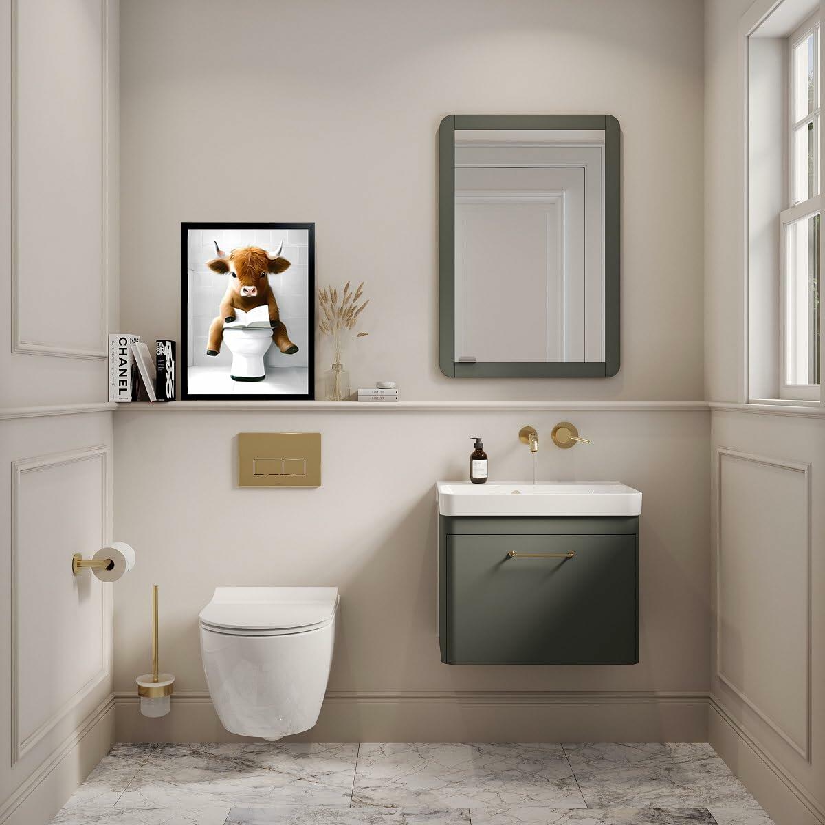 Foduuo Funny Framed Highland Cow Wall Art Canvas Print 12x16 inch Colorful