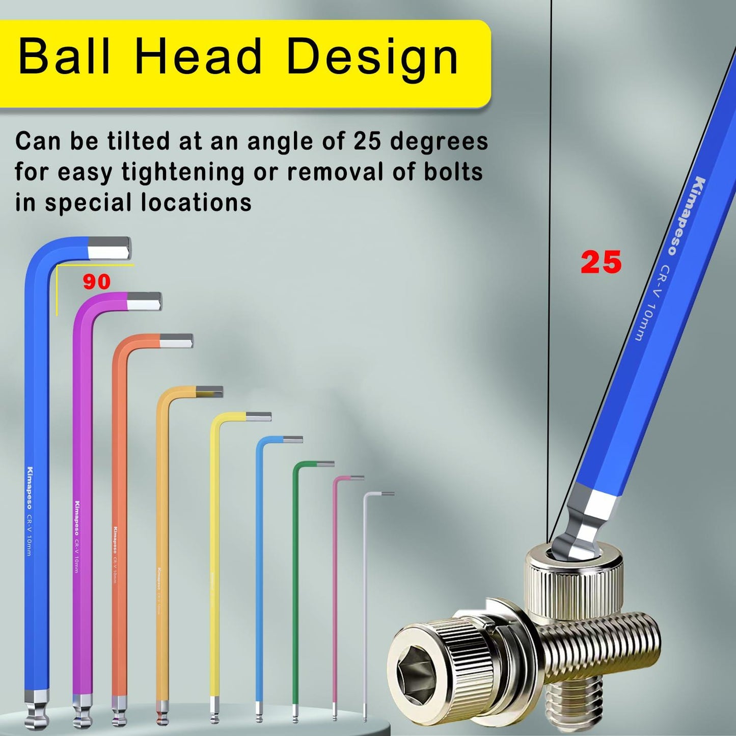 Kimapeso 18PCS Allen Hex & Torx Key Set 1.5-10mm T10-T50 Color Marked Chrome