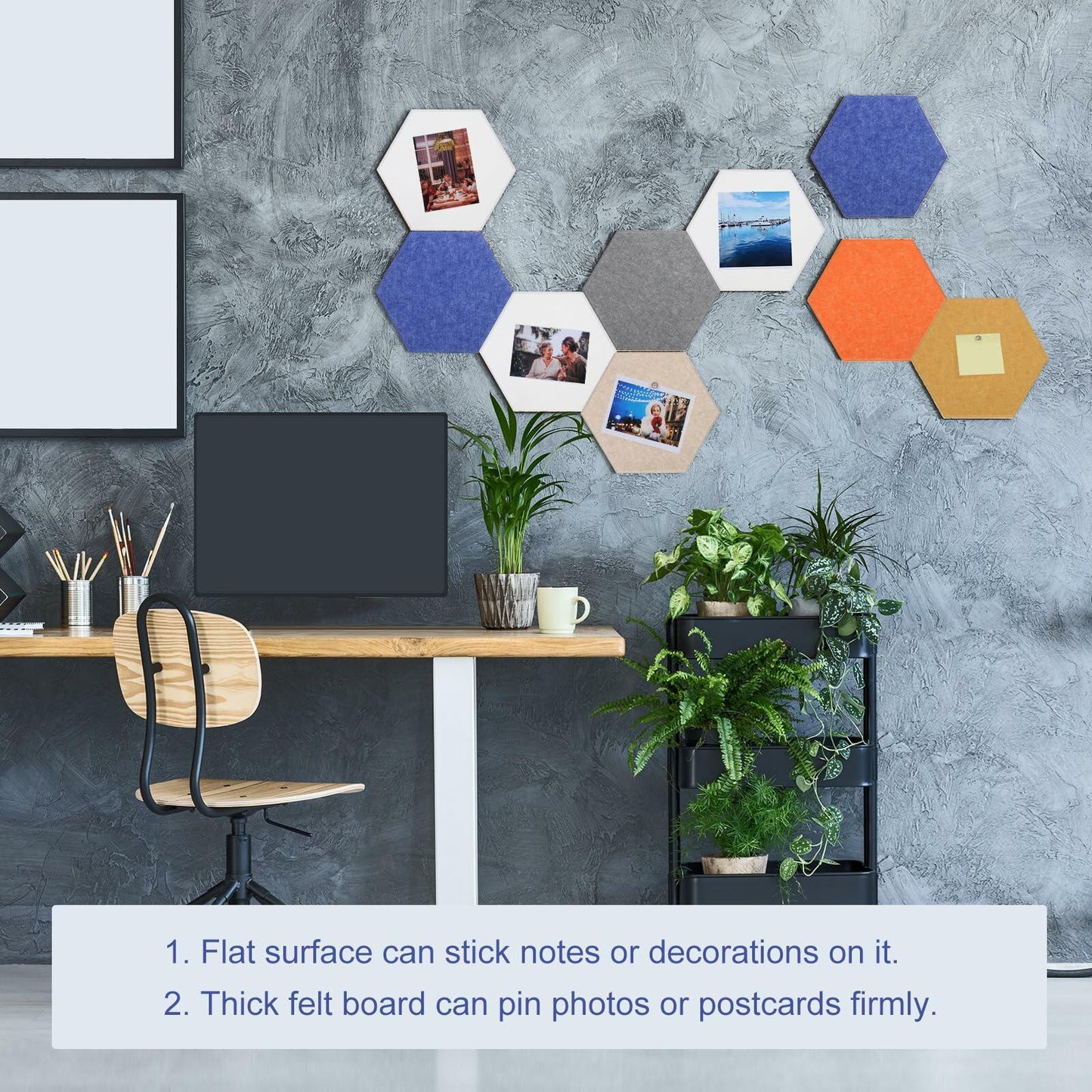 PATIKIL Felt Bulletin Board 12x10in 6 Pack Hexagon Tiles Light Camel