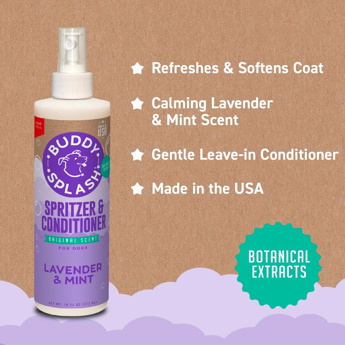 Buddy Splash Spritzer & Conditioner Dog Grooming Lavender Mint 16oz