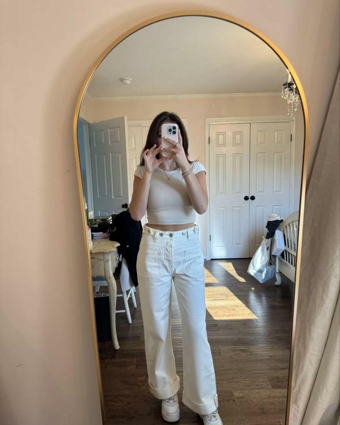 Allimy Womens High Waisted Wide Leg Cargo Jeans White Size 16