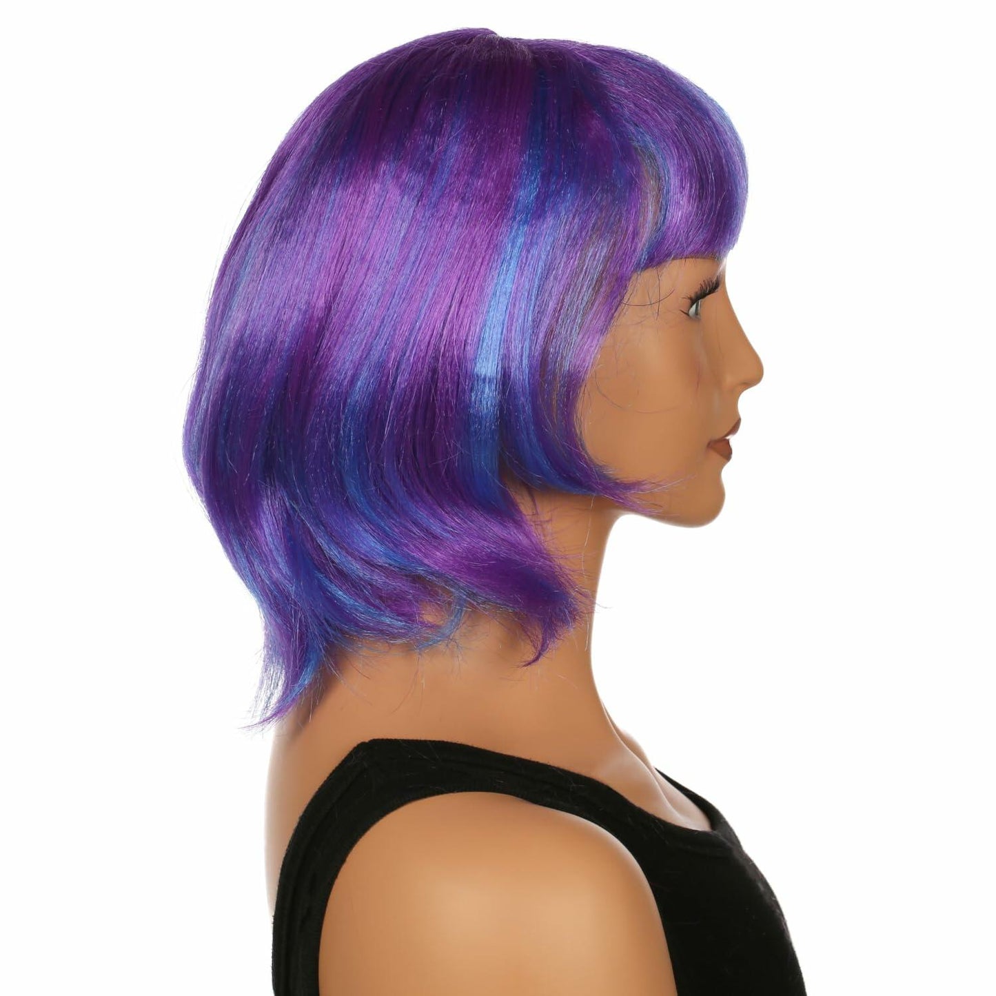 JUST FOR PARTY 13" Short Bob Synthetic Wig with Flat Bangs Purple Blue