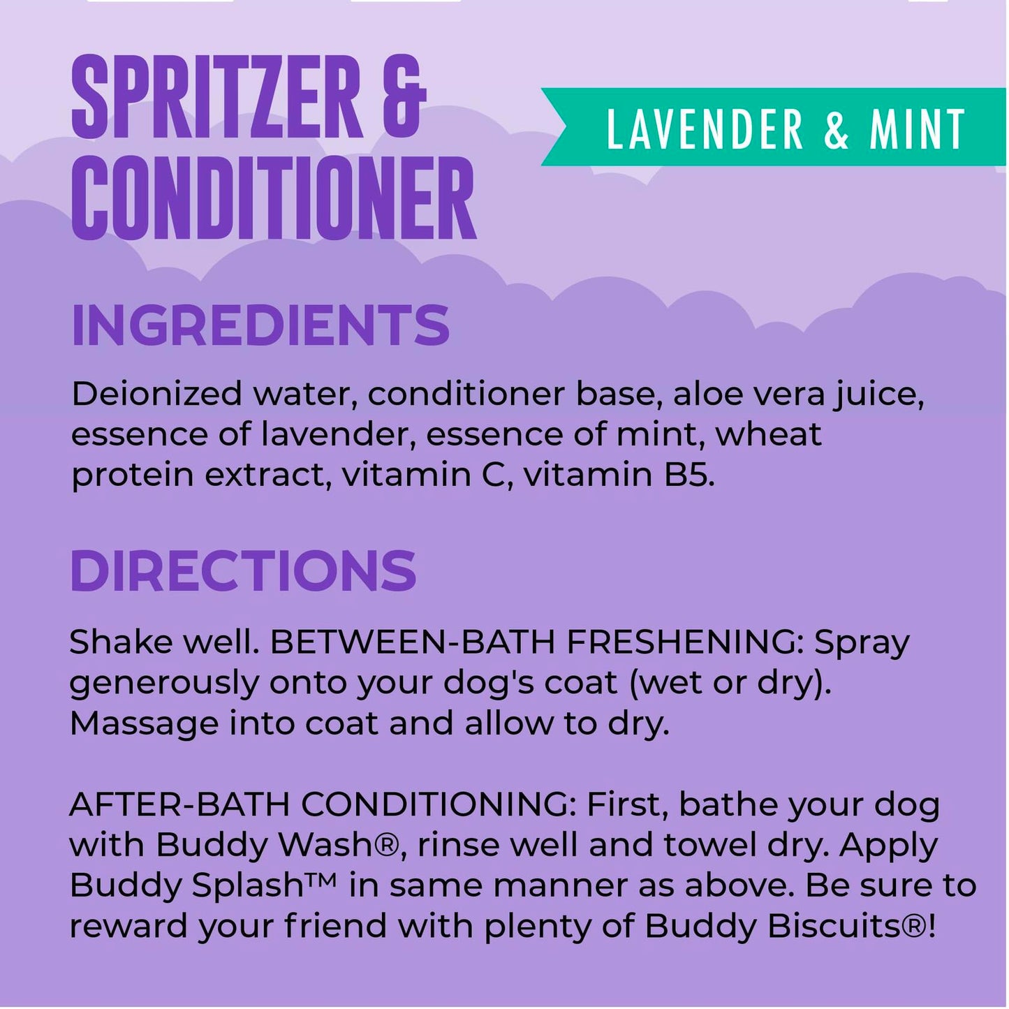 Buddy Splash Spritzer & Conditioner Dog Grooming Lavender Mint 16oz