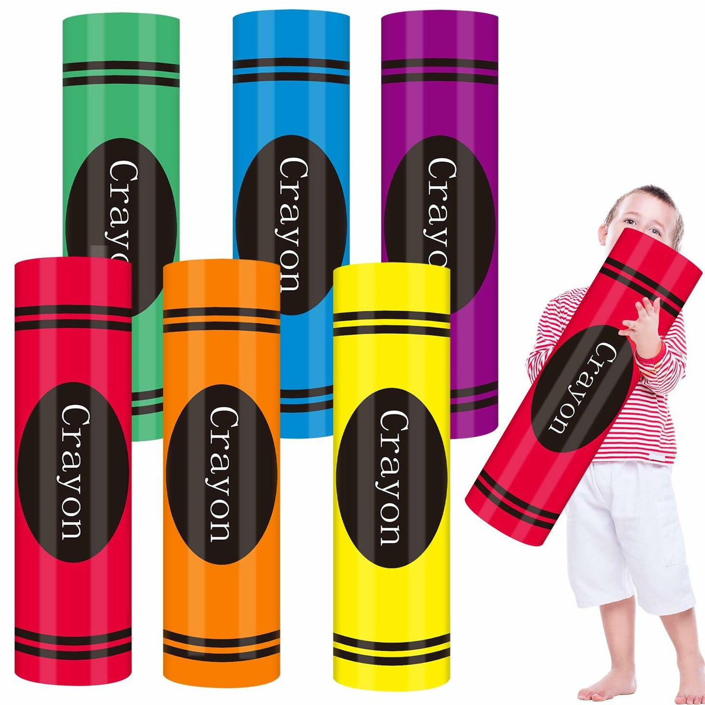 WinnerWhy Jumbo 17in Neon Cardboard Crayons 6 Pcs Rainbow Colors