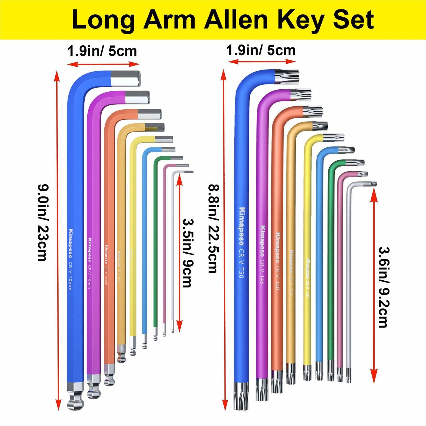 Kimapeso 18PCS Allen Hex & Torx Key Set 1.5-10mm T10-T50 Color Marked Chrome