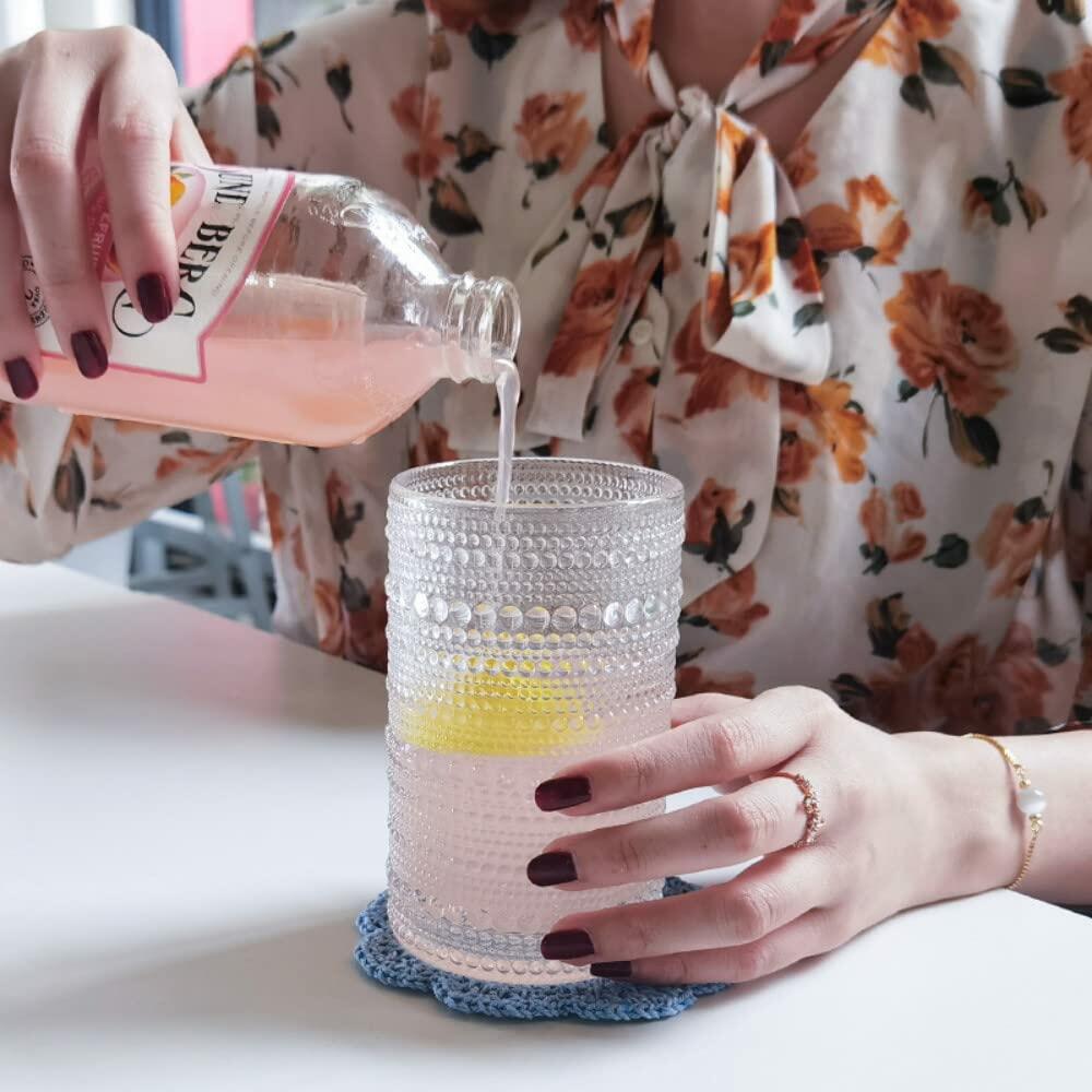 Bandesun Romantic Hobnail Highball Glasses Set of 6 12oz Vintage Clear