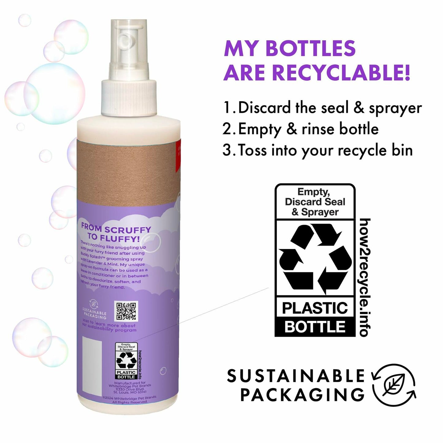 Buddy Splash Spritzer & Conditioner Dog Grooming Lavender Mint 16oz