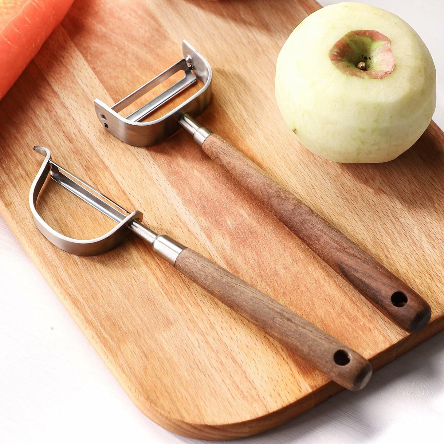 SmileBear Potato Peelers Walnut Wood Handle Stainless Steel Y & I Shaped Set 2