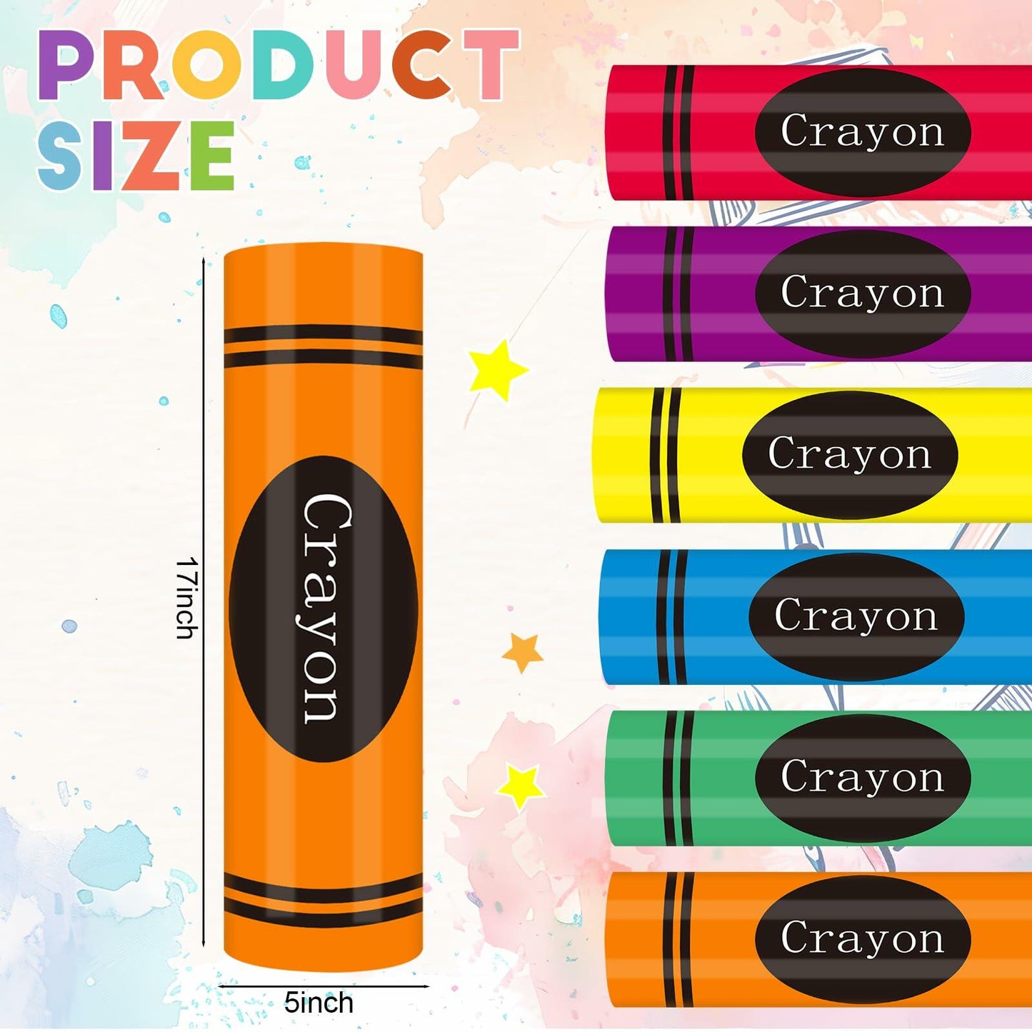 WinnerWhy Jumbo 17in Neon Cardboard Crayons 6 Pcs Rainbow Colors