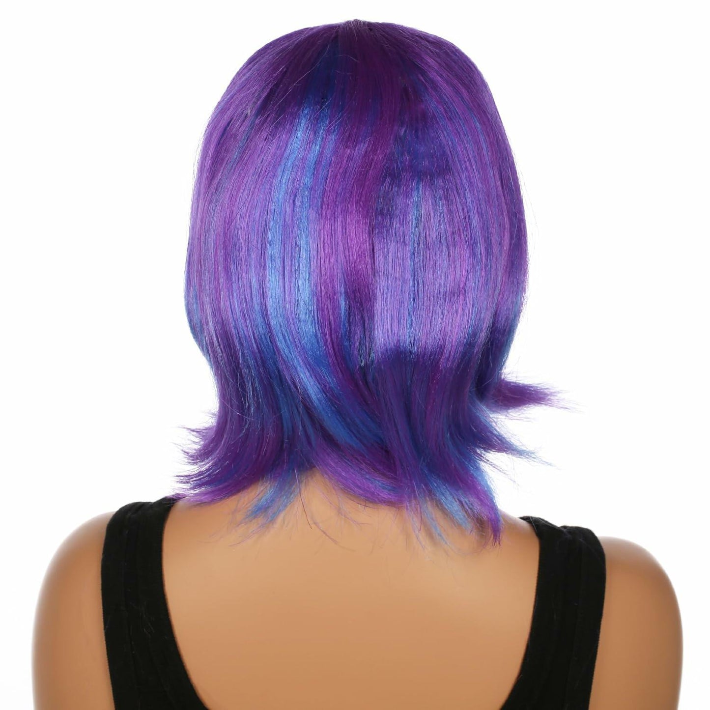 JUST FOR PARTY 13" Short Bob Synthetic Wig with Flat Bangs Purple Blue