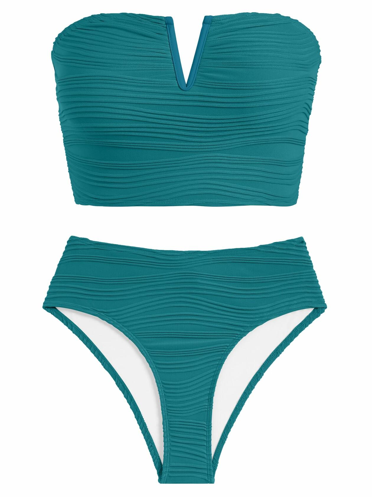 ZAFUL Women's Strapless High Waisted Push Up Bikini Set Hot Pink Size S