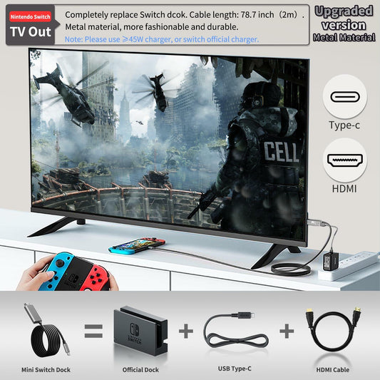 C.CURTING Switch Dock for N/S OLED 4K HDMI USB 3.0 Type C PD Charge Gray 2M