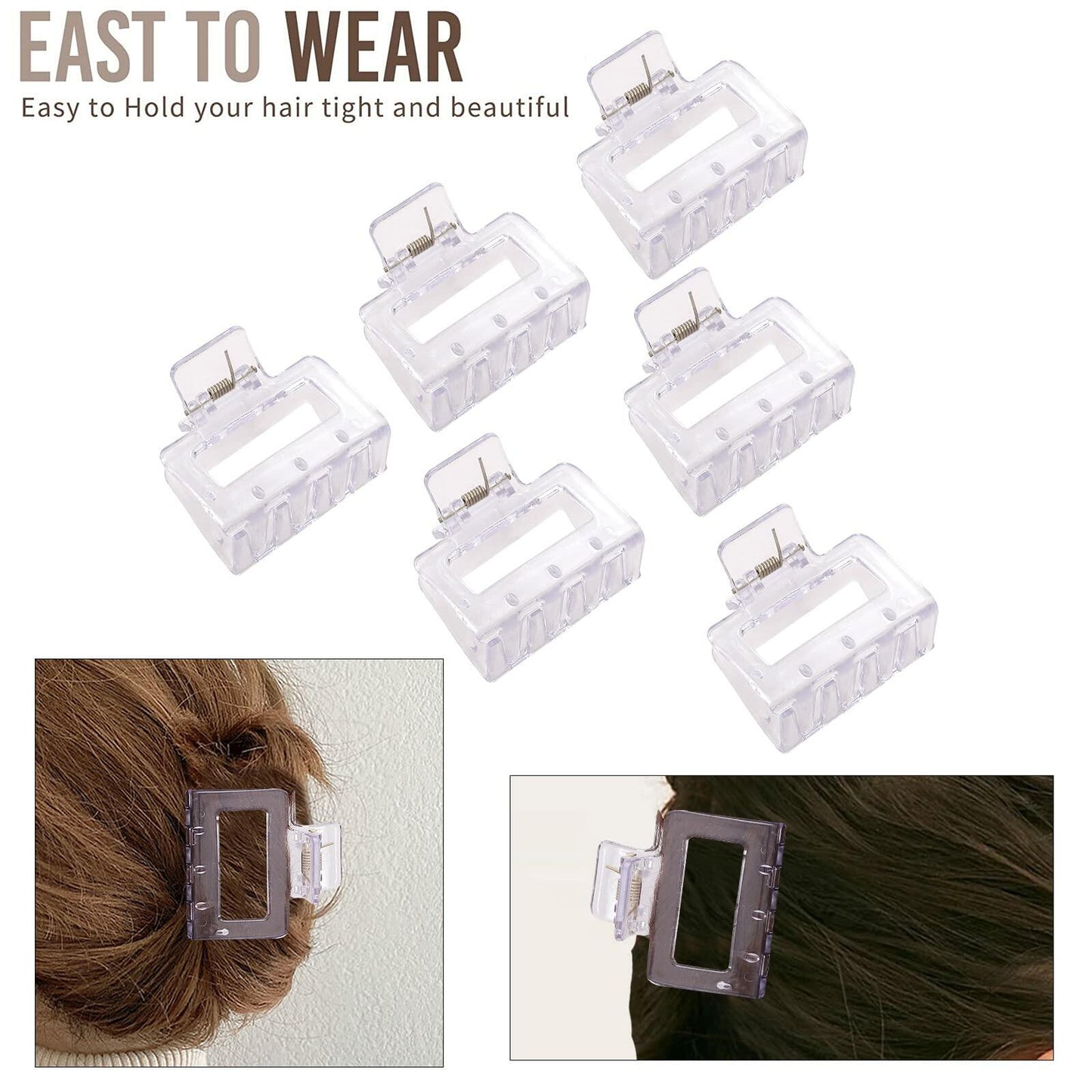 Alemaky 12 Pack Black Square & Rectangle Hair Claw Clips Large & Small