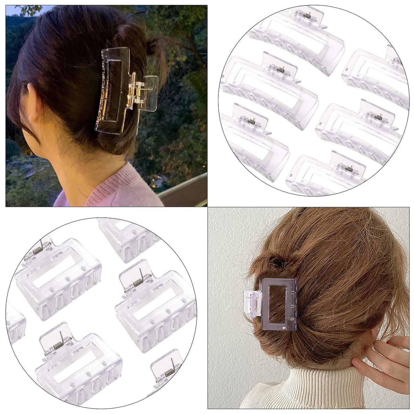 Alemaky 12 Pack Black Square & Rectangle Hair Claw Clips Large & Small