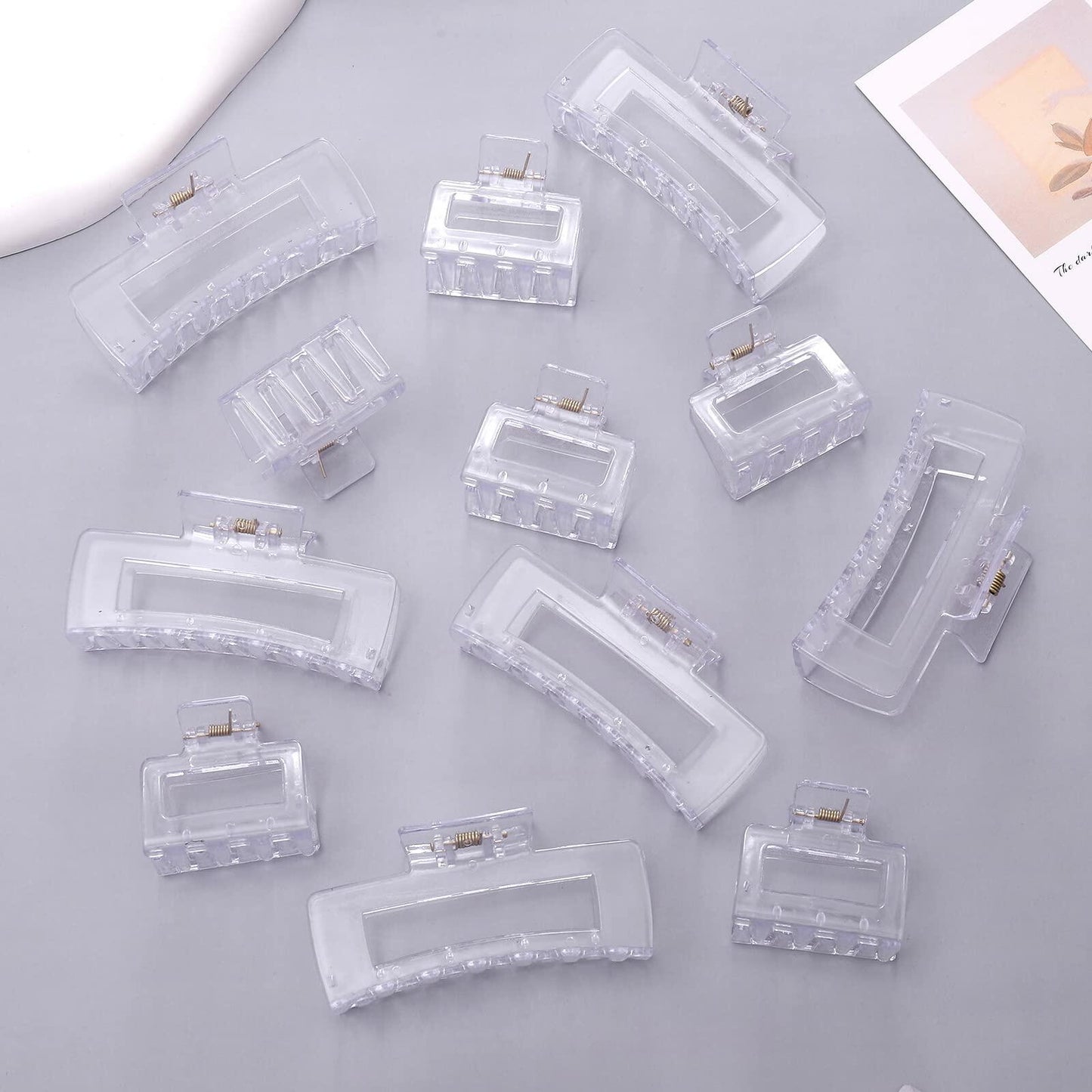 Alemaky 12 Pack Black Square & Rectangle Hair Claw Clips Large & Small