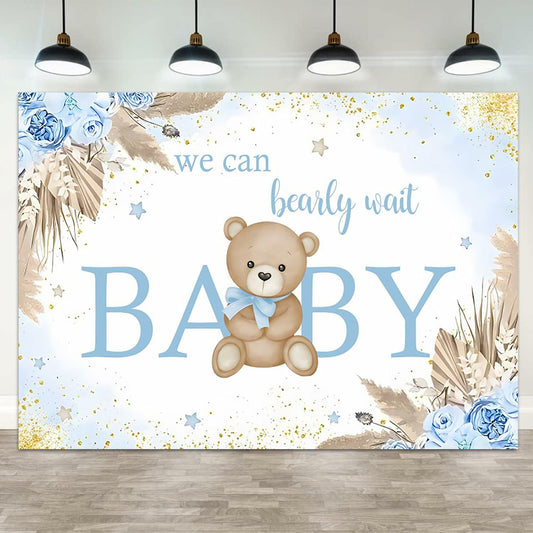 ASDCXZ Baby Shower Backdrop Brown Bear Boho Floral 10x8ft Blue Gold Dots