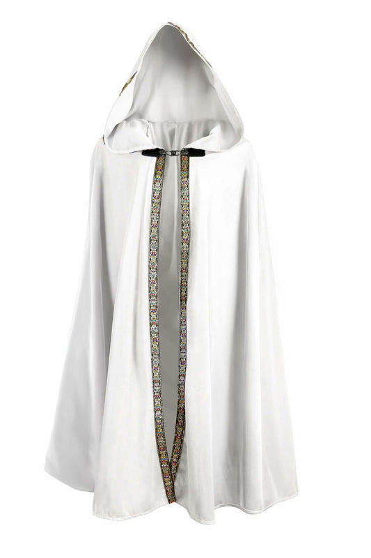 JPXH Hooded Doom Cloak Renaissance Long Cape Cosplay Halloween White One Size