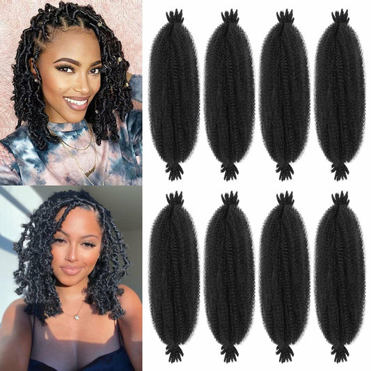 MCNJM Springy Afro Twist Marley Braiding Hair 16 Inch 8 Packs 1B#