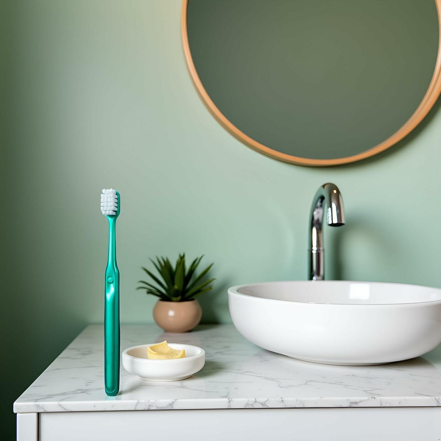 Calsgkspray Green Wide Head Fine Bristle Portable Manual Toothbrush