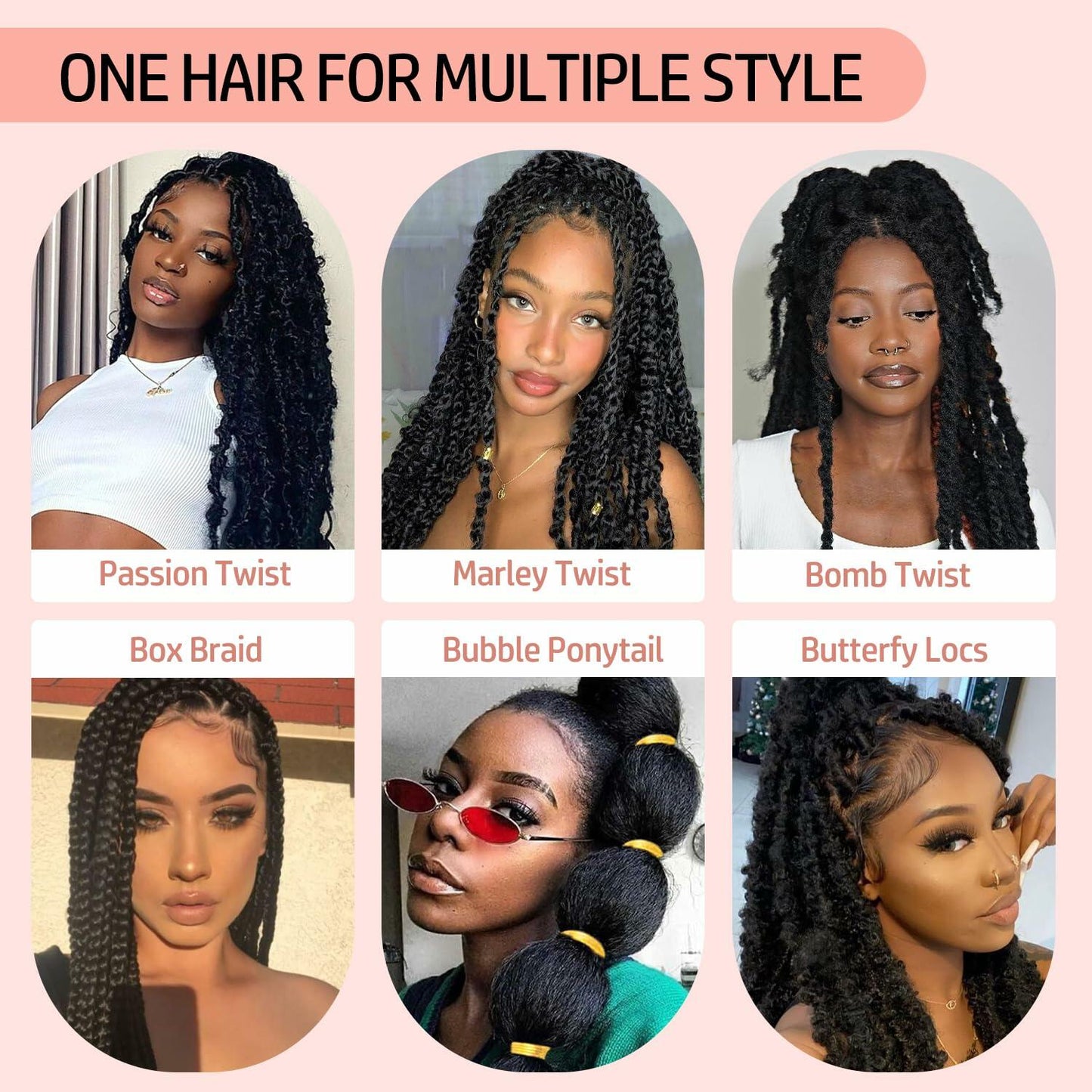 MCNJM Springy Afro Twist Marley Braiding Hair 16 Inch 8 Packs 1B#