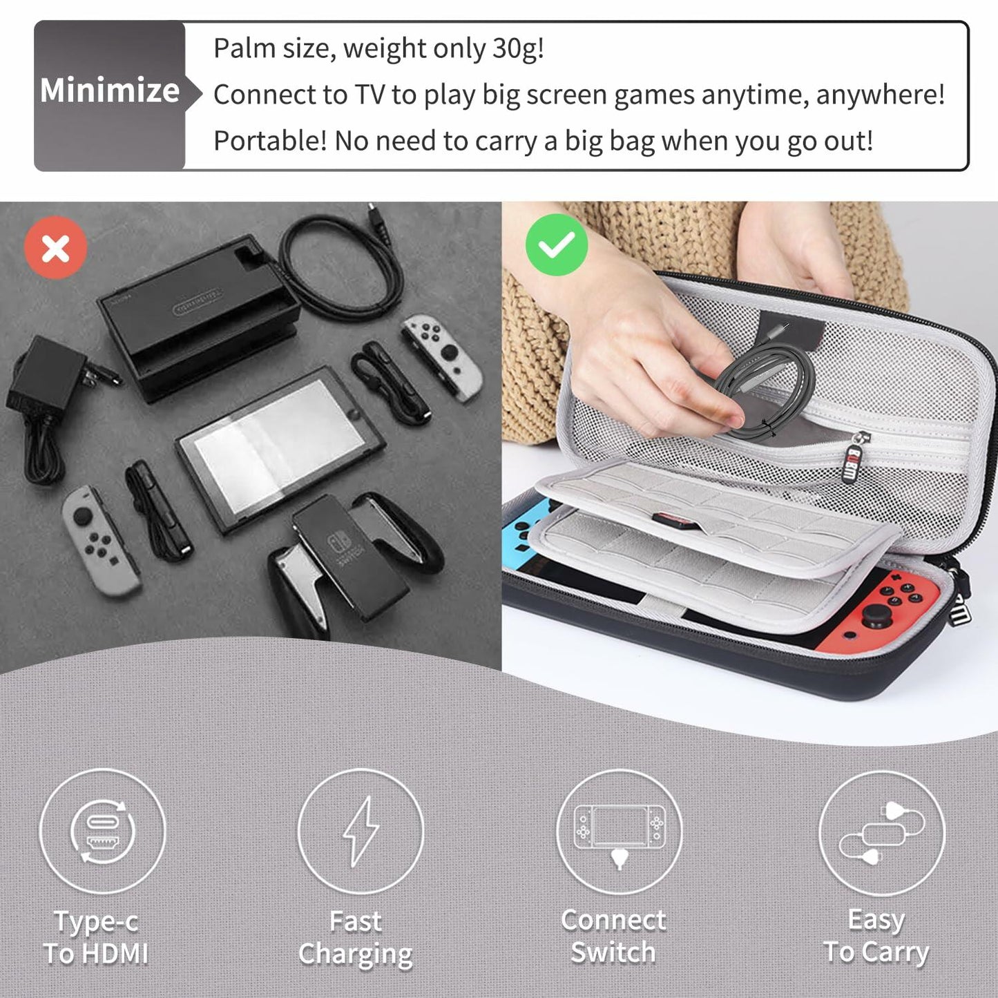 C.CURTING Switch Dock for N/S OLED 4K HDMI USB 3.0 Type C PD Charge Gray 2M