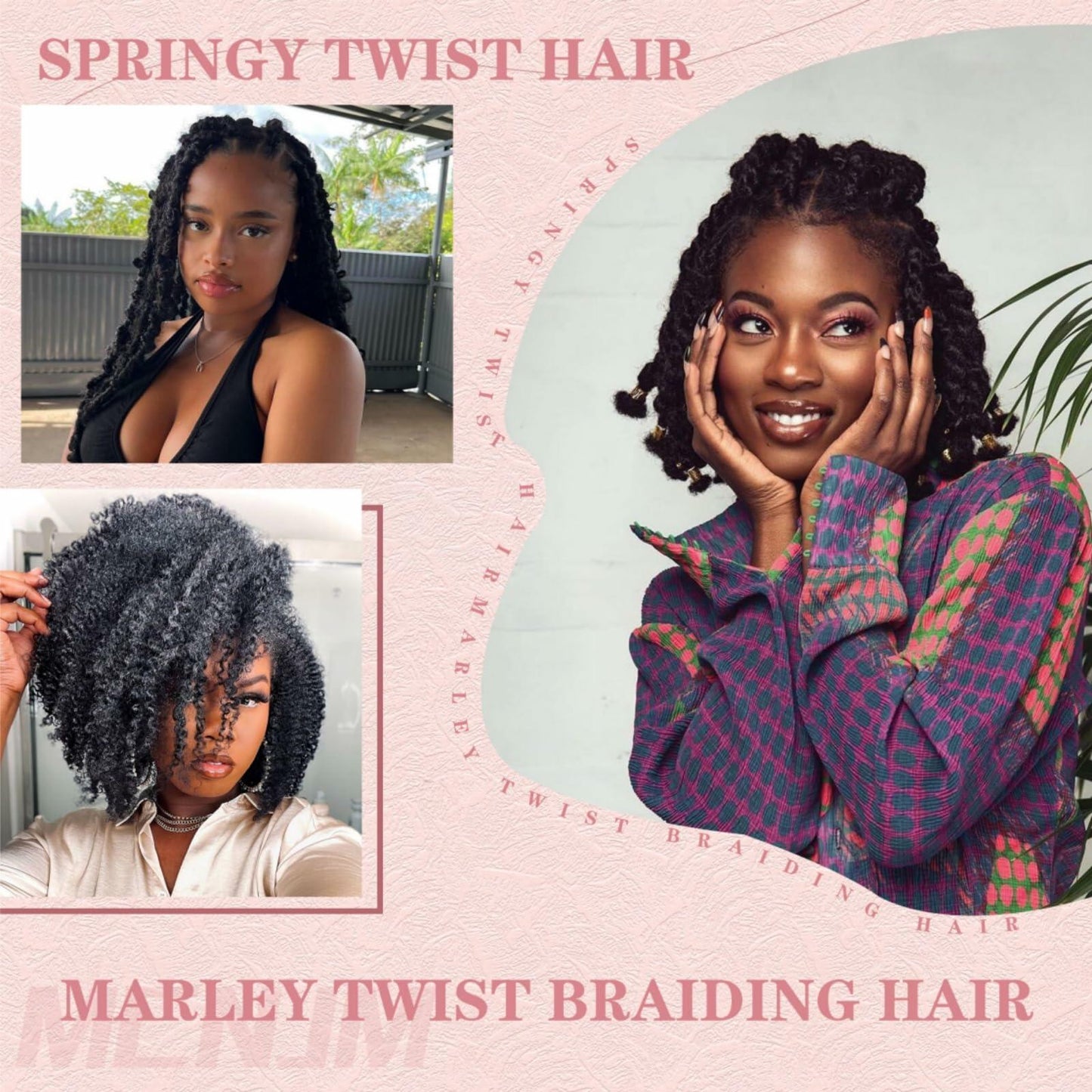 MCNJM Springy Afro Twist Marley Braiding Hair 16 Inch 8 Packs 1B#