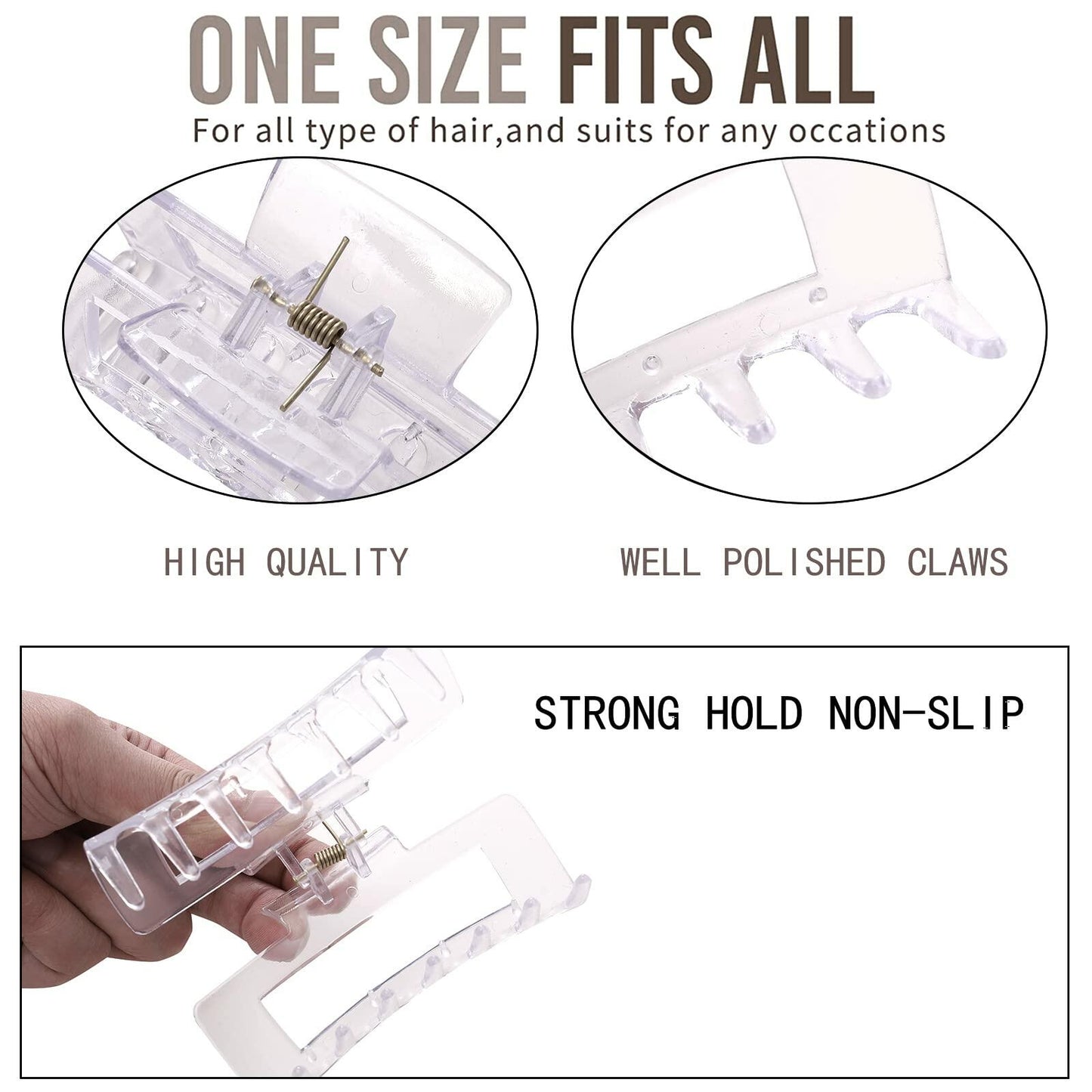 Alemaky 12 Pack Black Square & Rectangle Hair Claw Clips Large & Small