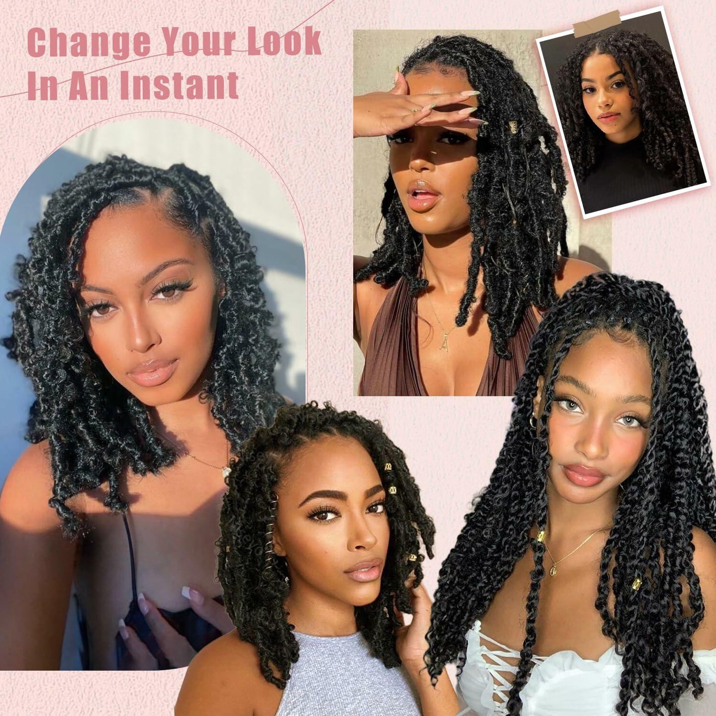 MCNJM Springy Afro Twist Marley Braiding Hair 16 Inch 8 Packs 1B#