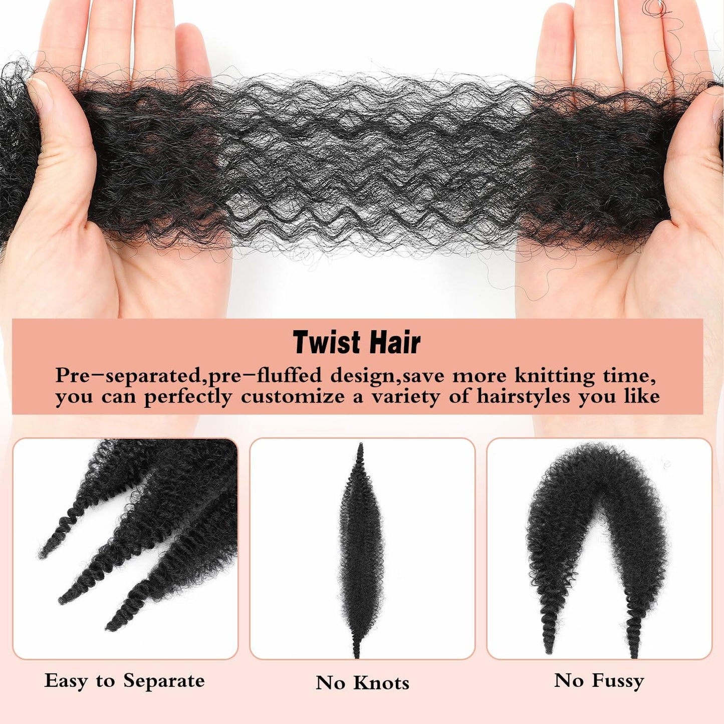 MCNJM Springy Afro Twist Marley Braiding Hair 16 Inch 8 Packs 1B#