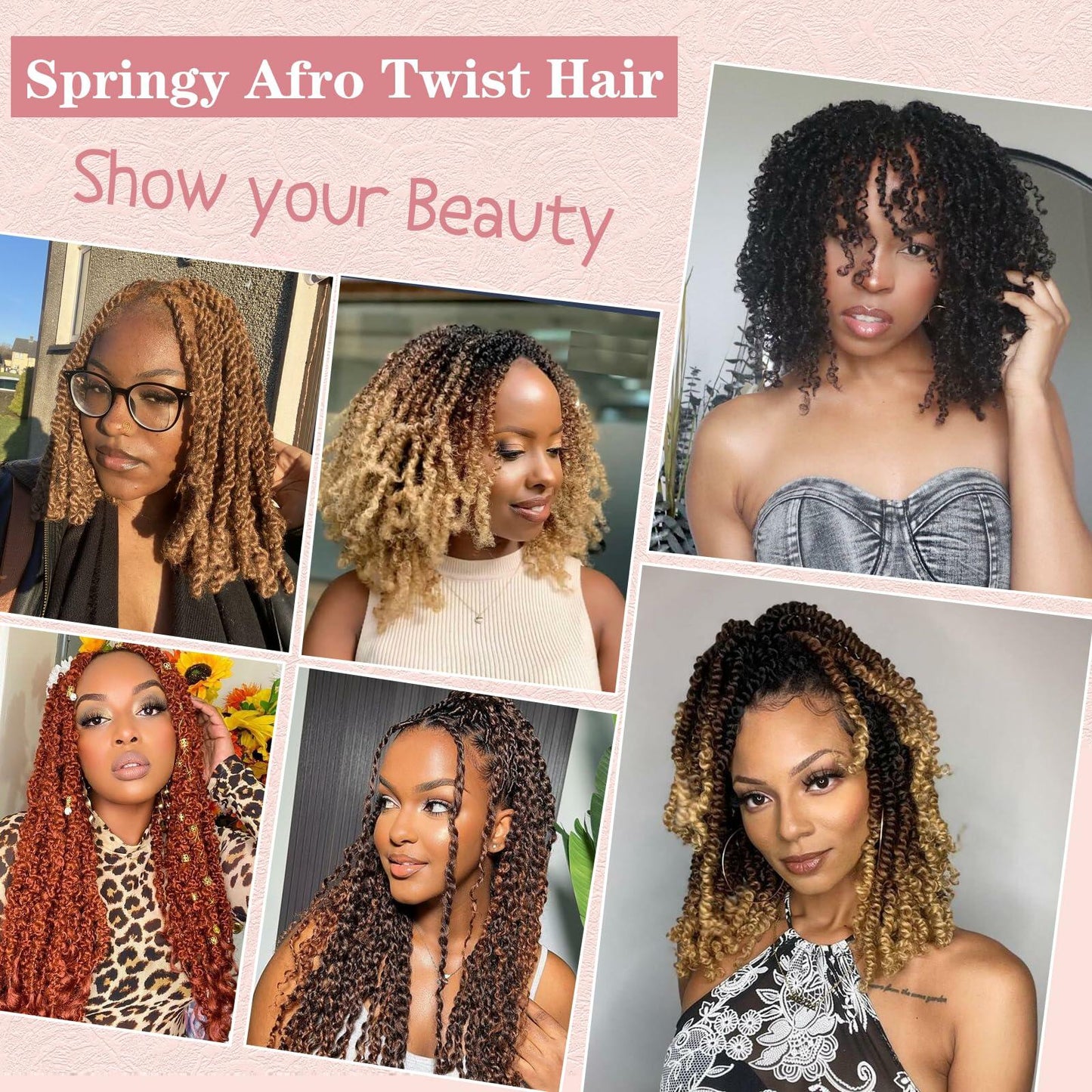 MCNJM Springy Afro Twist Marley Braiding Hair 16 Inch 8 Packs 1B#