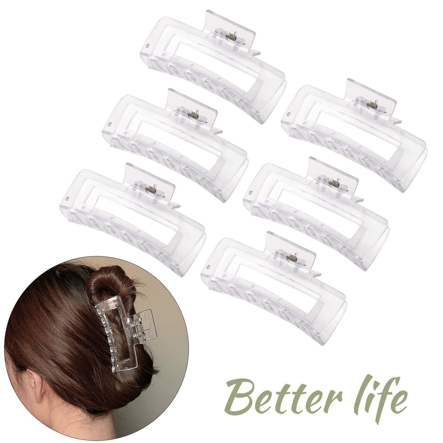 Alemaky 12 Pack Black Square & Rectangle Hair Claw Clips Large & Small