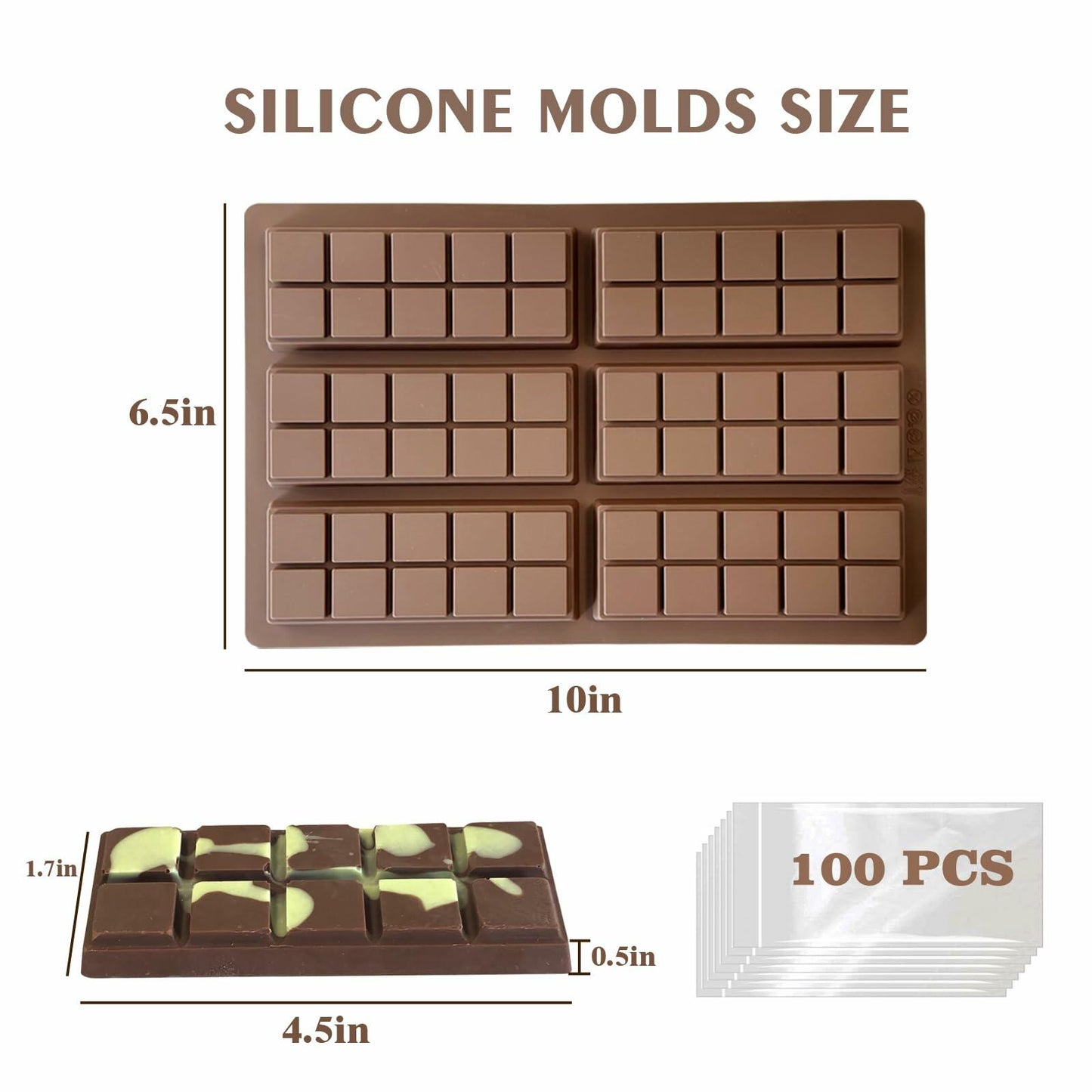 SRYESA Chocolate Bar Mold 3PCS Silicone Deep Non-Stick for Baking