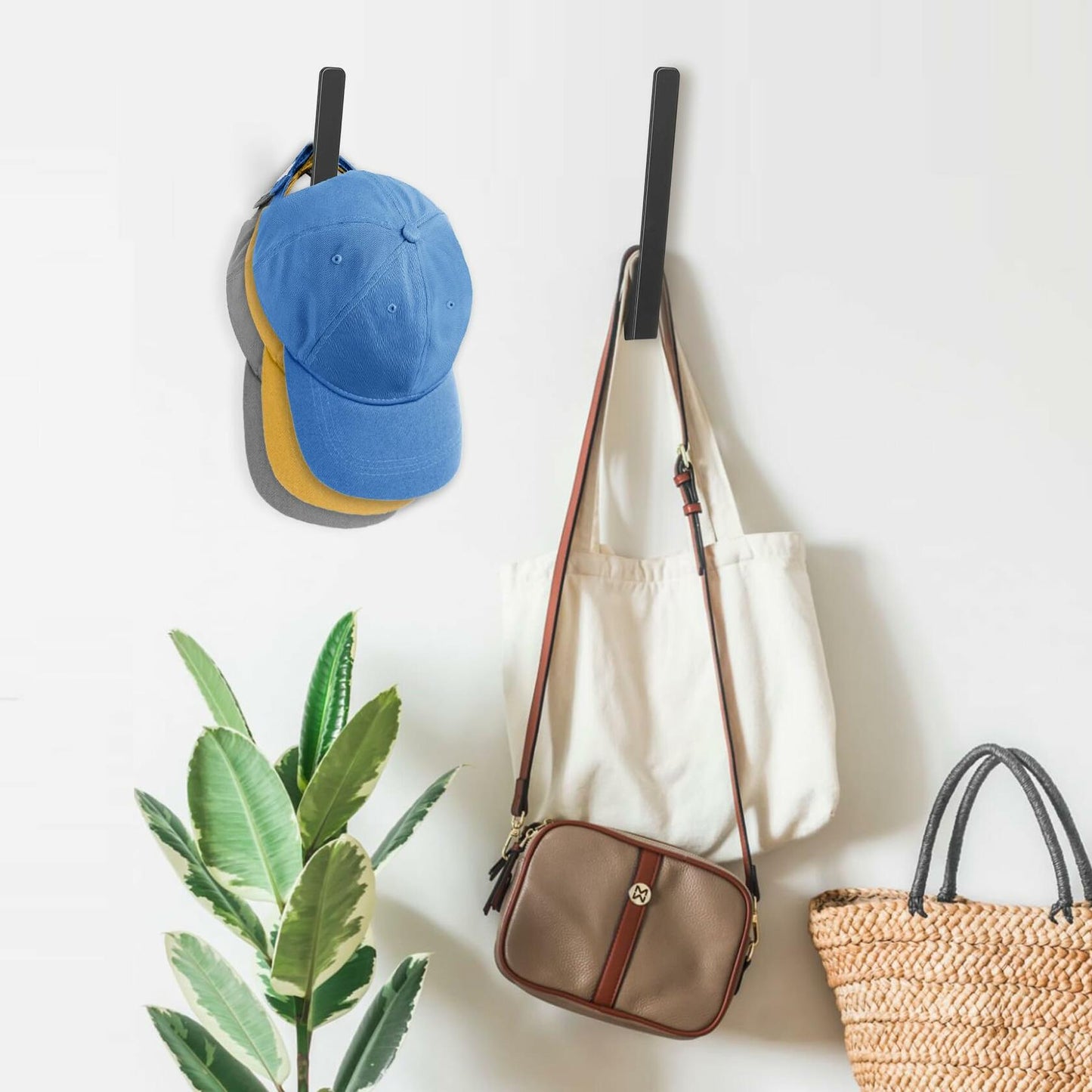 PEDORUBY Wall Mount Hat Rack Hooks for Baseball Caps 3 Pack Black