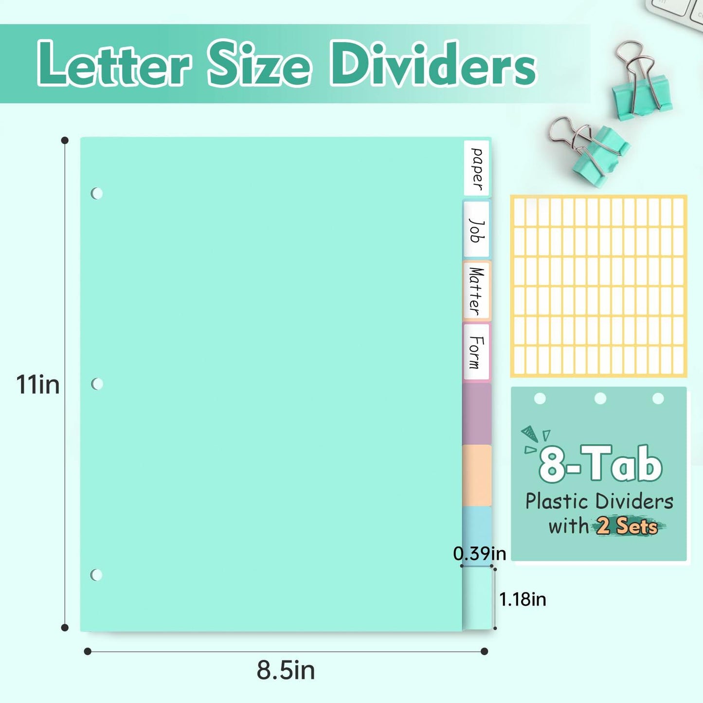 TREEHOLE 8 Tab Plastic Binder Dividers Set, Letter Size 8.5x11, Multicolor