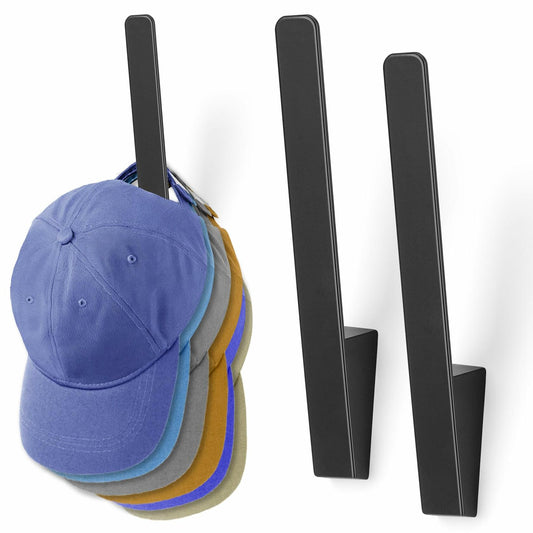 PEDORUBY Wall Mount Hat Rack Hooks for Baseball Caps 3 Pack Black