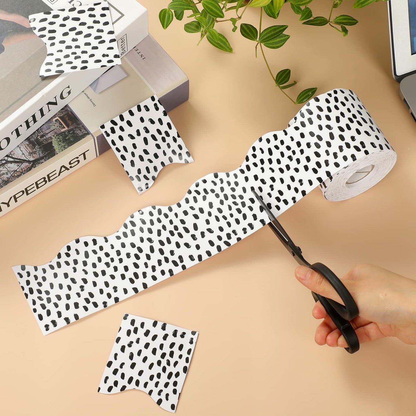 PerKoop Bulletin Board Borders 2 Rolls 131ft Dots White Background