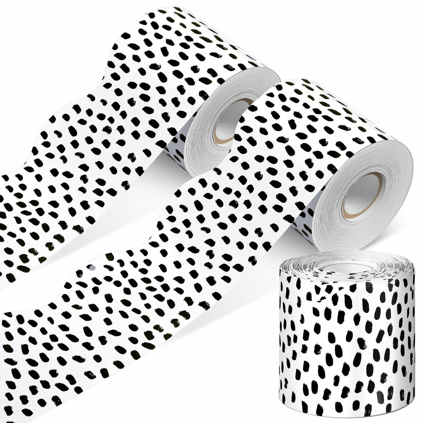 PerKoop Bulletin Board Borders 2 Rolls 131ft Dots White Background
