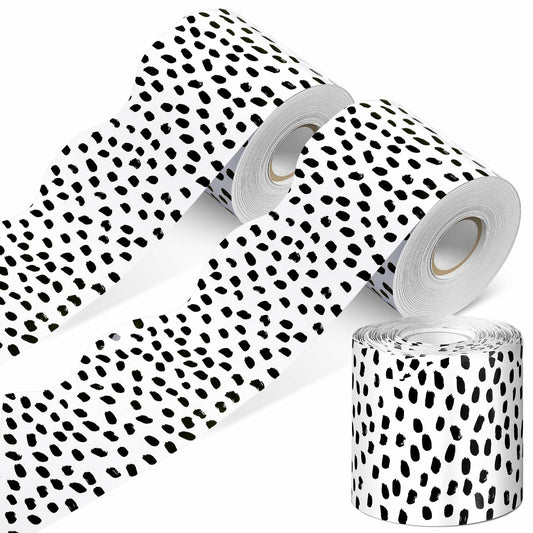 PerKoop Bulletin Board Borders 2 Rolls 131ft Dots White Background