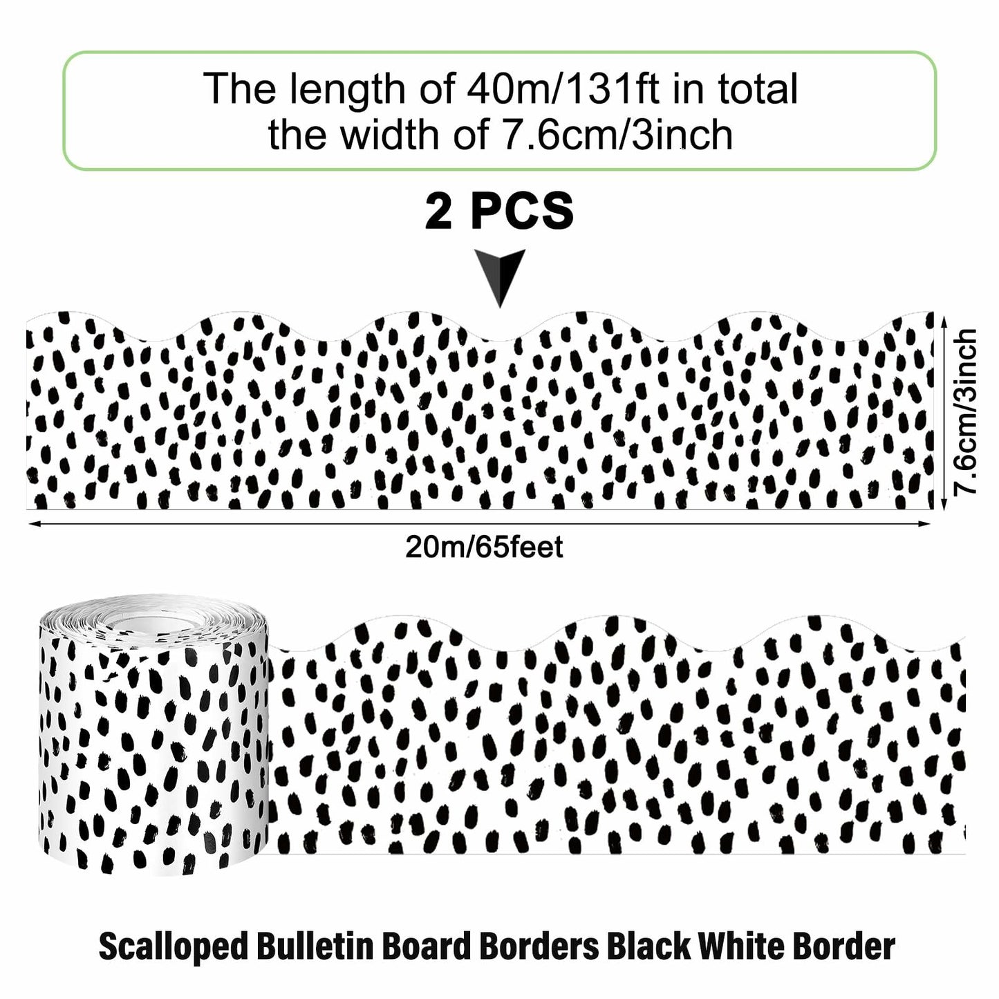PerKoop Bulletin Board Borders 2 Rolls 131ft Dots White Background