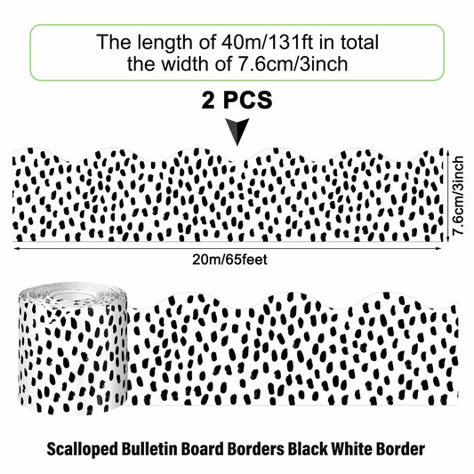 PerKoop Bulletin Board Borders 2 Rolls 131ft Dots White Background