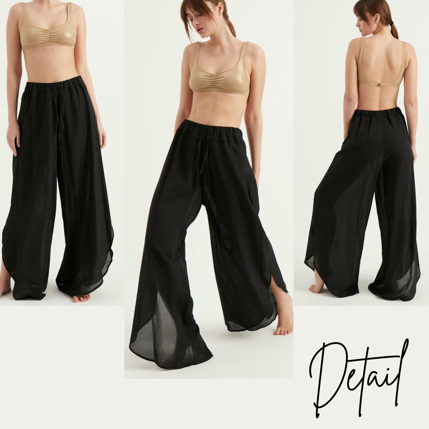 TUBANUR Women's Wide Leg Elastic Waist Slit Loose Pants Black Size XS