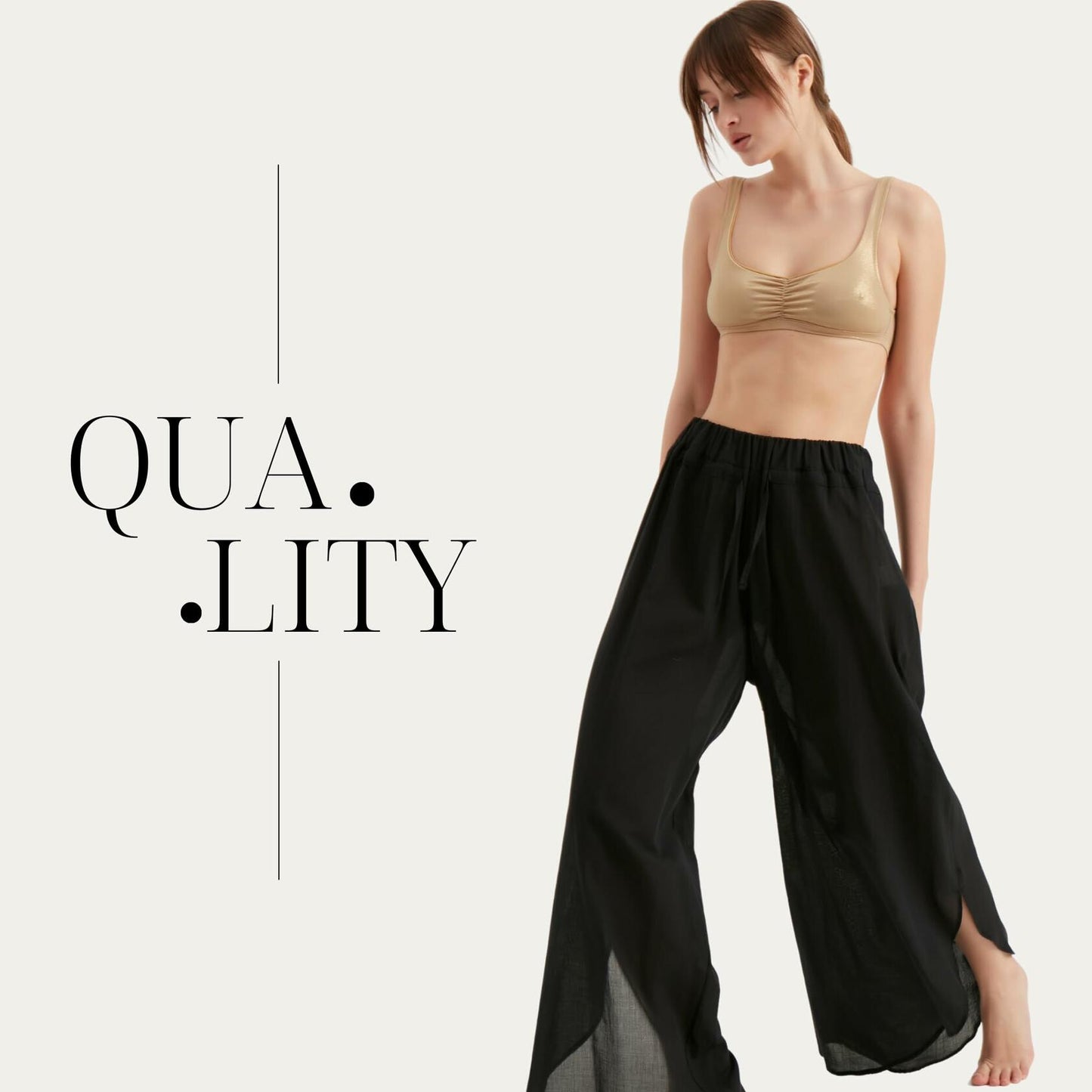 TUBANUR Women's Wide Leg Elastic Waist Slit Loose Pants Black Size XS