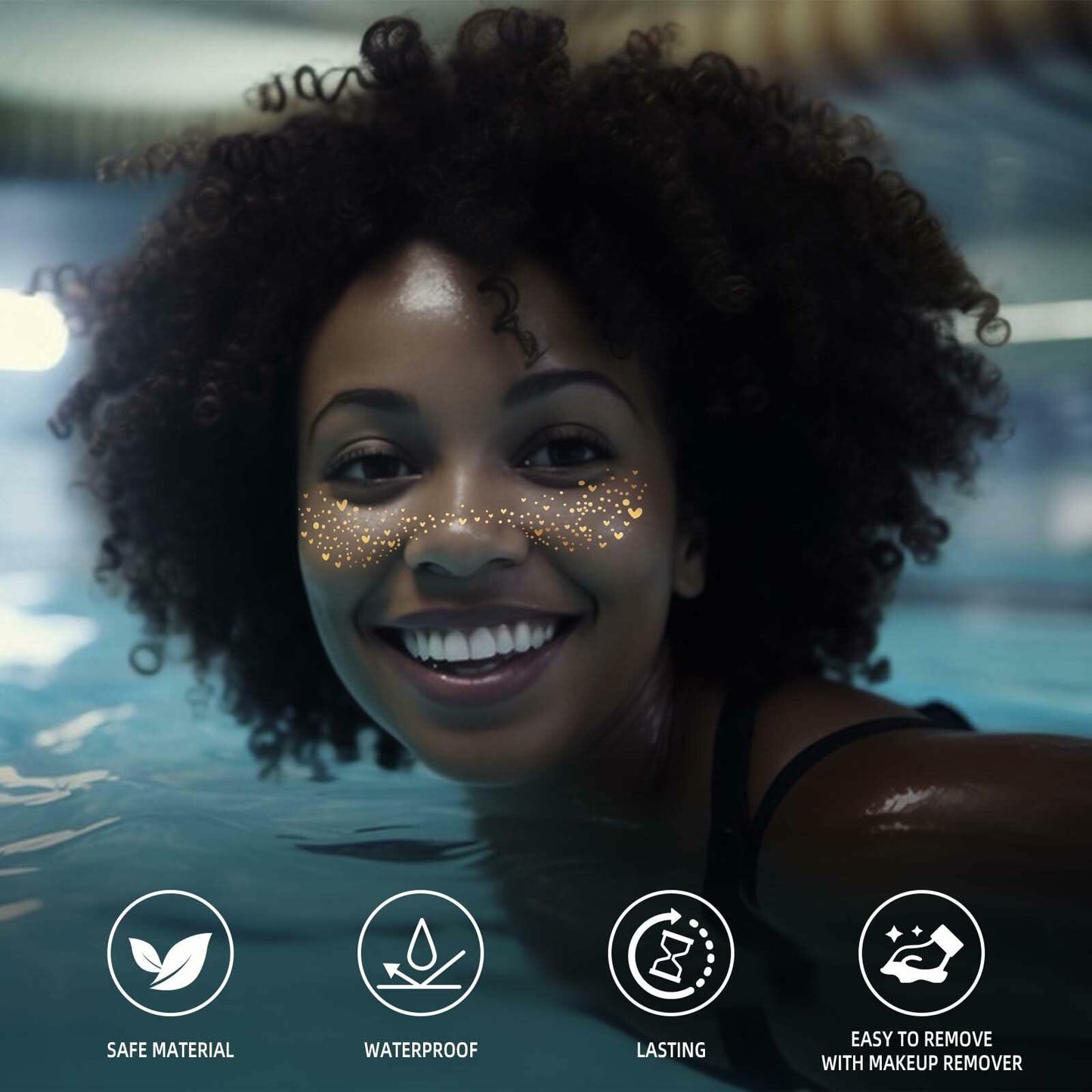 Sokfone Makeup Patches Gold Glitter Freckles Face Tattoo Waterproof 8 Pcs