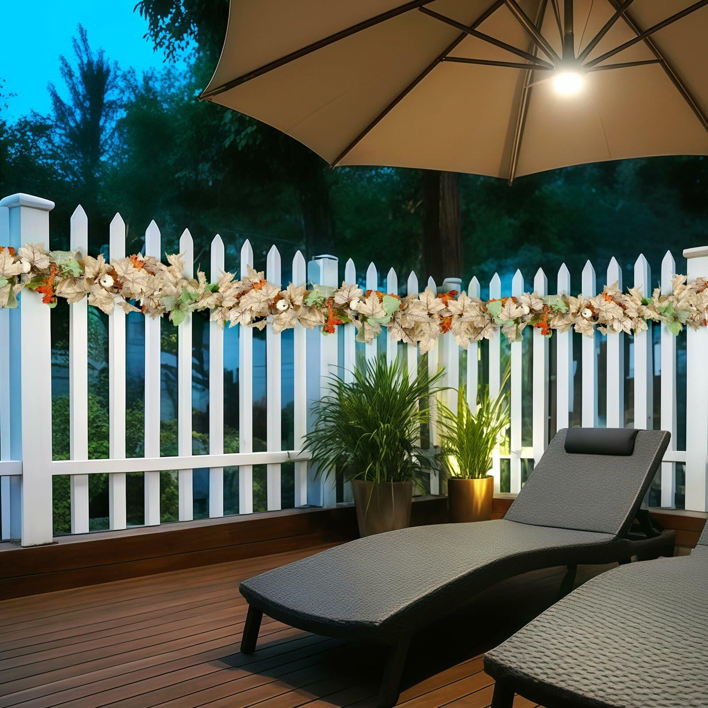 DEPMEM 9Ft Fall Garland White Pumpkins Maple Leaves Thanksgiving Decor 1Pack